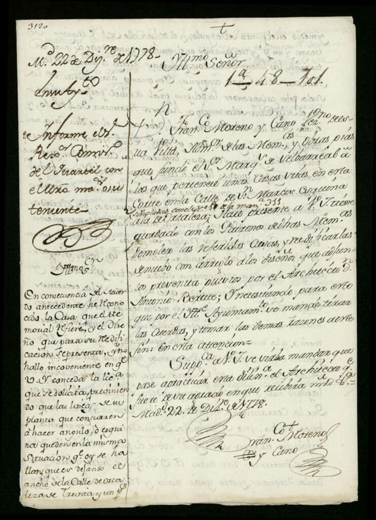 Miniatura de Licencia a Don Francisco Moreno y Cano administrador de las memorias del marqués de Selvarreal para reedificar en la Calle de San Marcos a la de Hortaleza nº 1, manzana 311