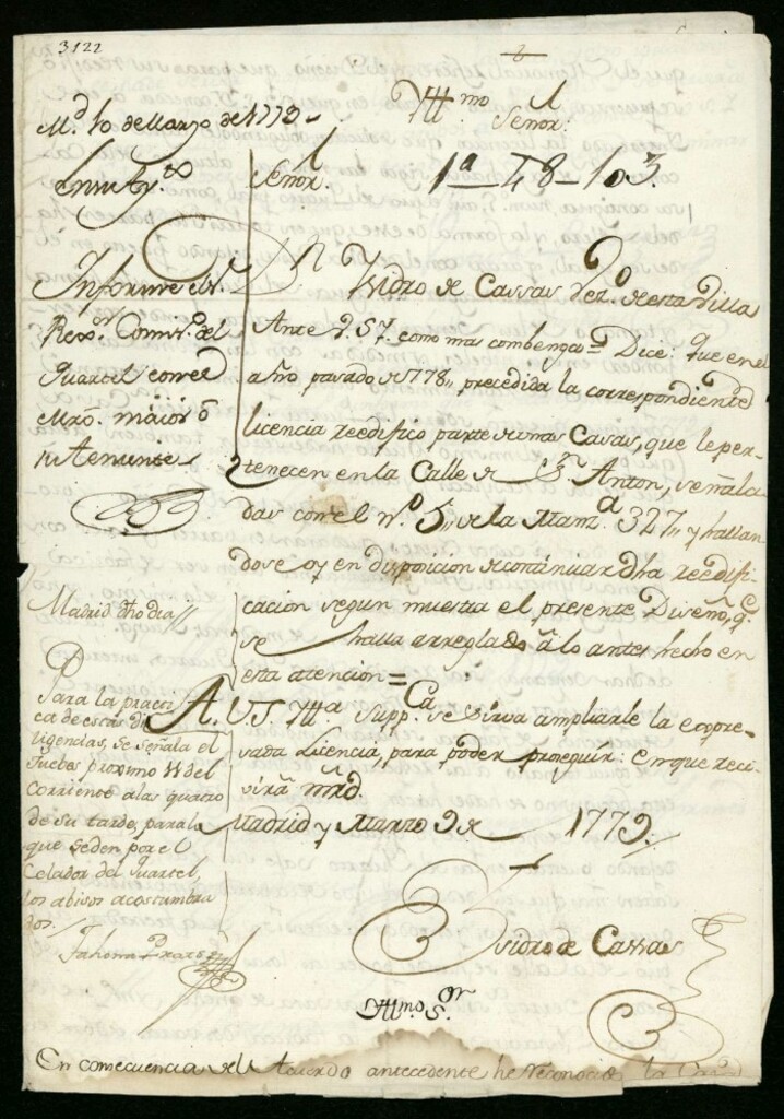 Miniatura de Licencia a Don Isidro Casas para continuar reedificando en la calle de San Antón nº 5, manzana 327, hoy Pelayo