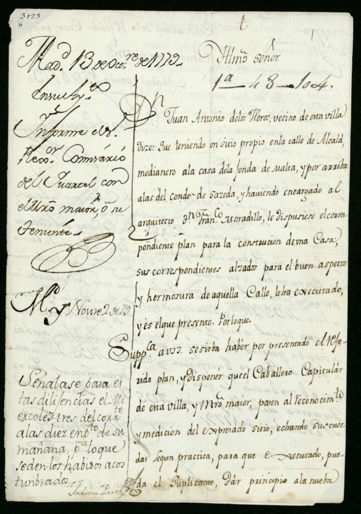 Miniatura de Licencia a Don Juan Antonio de los Heros para alzar su casa calle de Alcalá