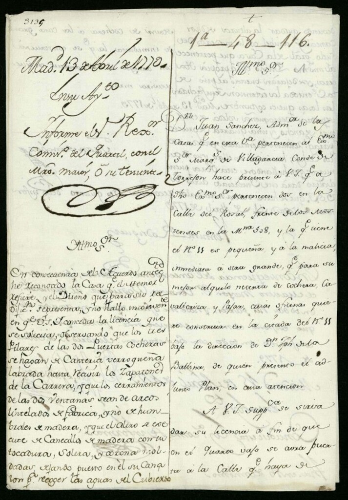 Miniatura de Licencia a Don Juan Sánchez por el Conde de Torrejón para reparar su casa calle del Rosal frente a la plaza de la Montera nº 11, manzana 508