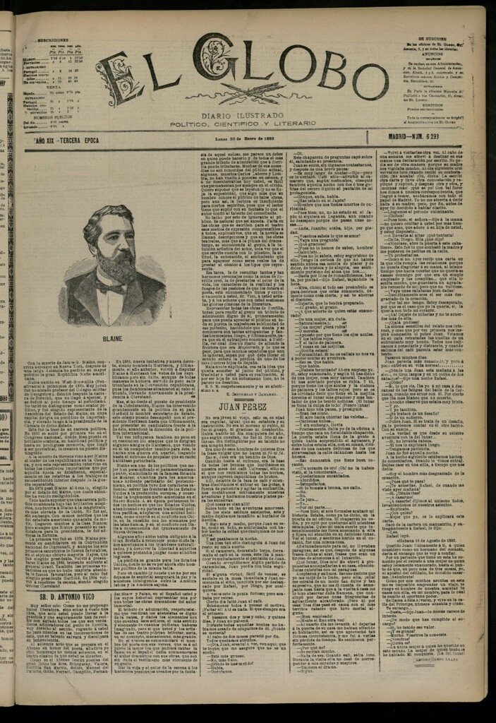 Miniatura de El Globo : diario ilustrado del 30 de enero de 1893, nº 6293
