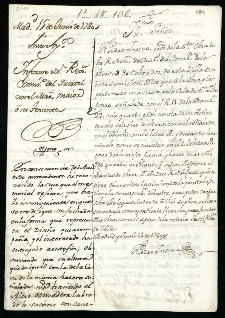 Miniatura de Licencia al Padre Procurador de Mercenarios calzados para repasar el cuarto principal de la casa calle de San Ildefonso nº 11, manzana 22