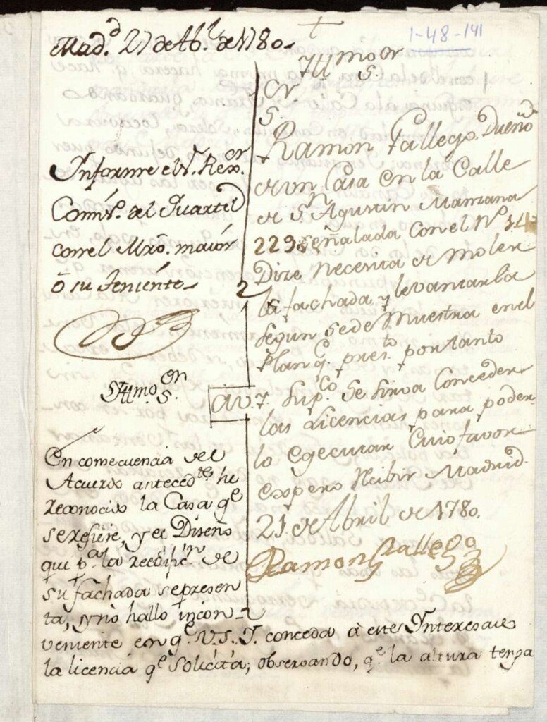Miniatura de Licencia a Ramón Gallego para reedificar en la calle de San Agustín nº 14 manzana 229
