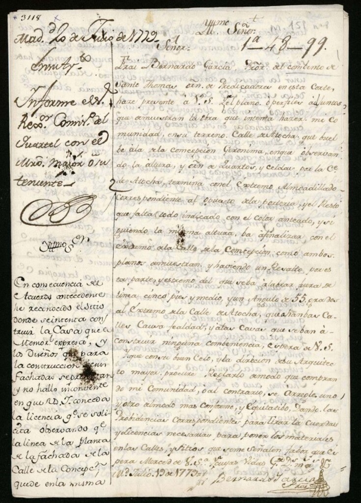 Miniatura de Licencia a la Comunidad de Santo Tomás para reedificar en la calle de Atocha a la de la Concepción,y segregación de pies de terreno