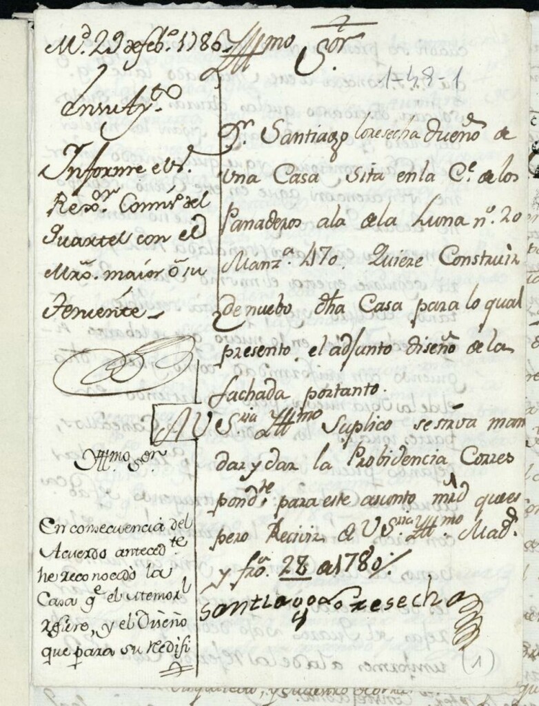 Miniatura de Licencia a Don Santiago Lorencha para edificar en la calle de Panaderos a la de la Luna nº 20 manzana 470