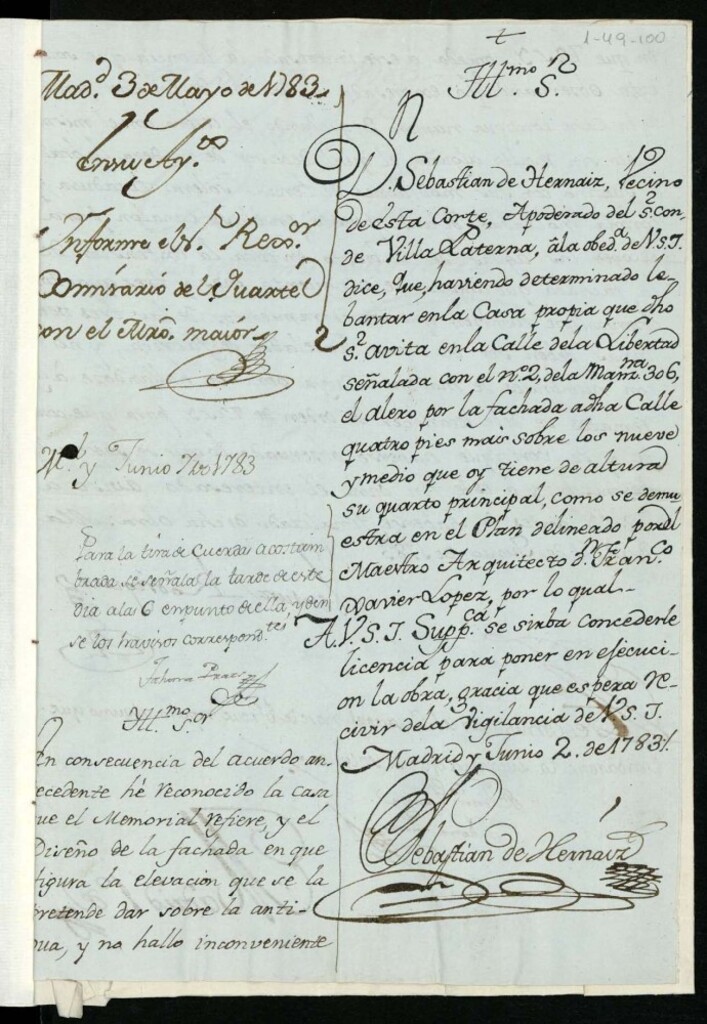 Miniatura de Licencia a Don Sebastián de Hernaiz para reedificar en la calle de la Libertad nº 2 manzana 306