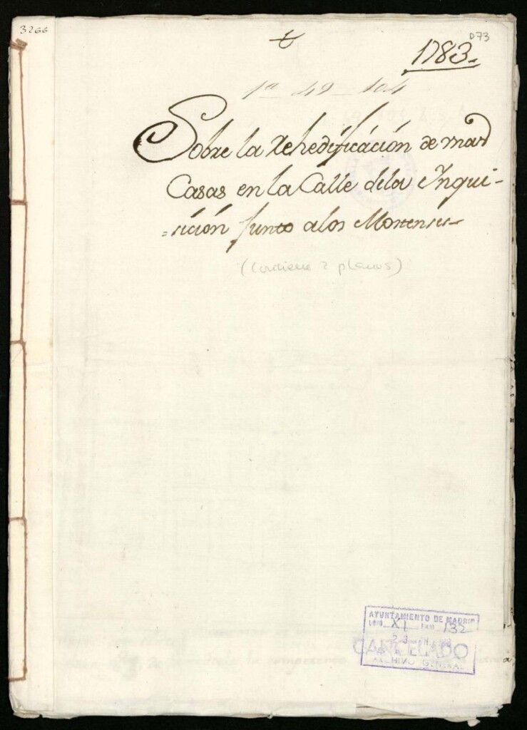 Miniatura de Licencia a Don Juan Sánchez apoderado de la Condesa de Torrejón para reedificar tres casas en la calle de la Inquisición y del Rosal nº 9, 10 y 11 manzana 508 (hoy Isabel la Católica)