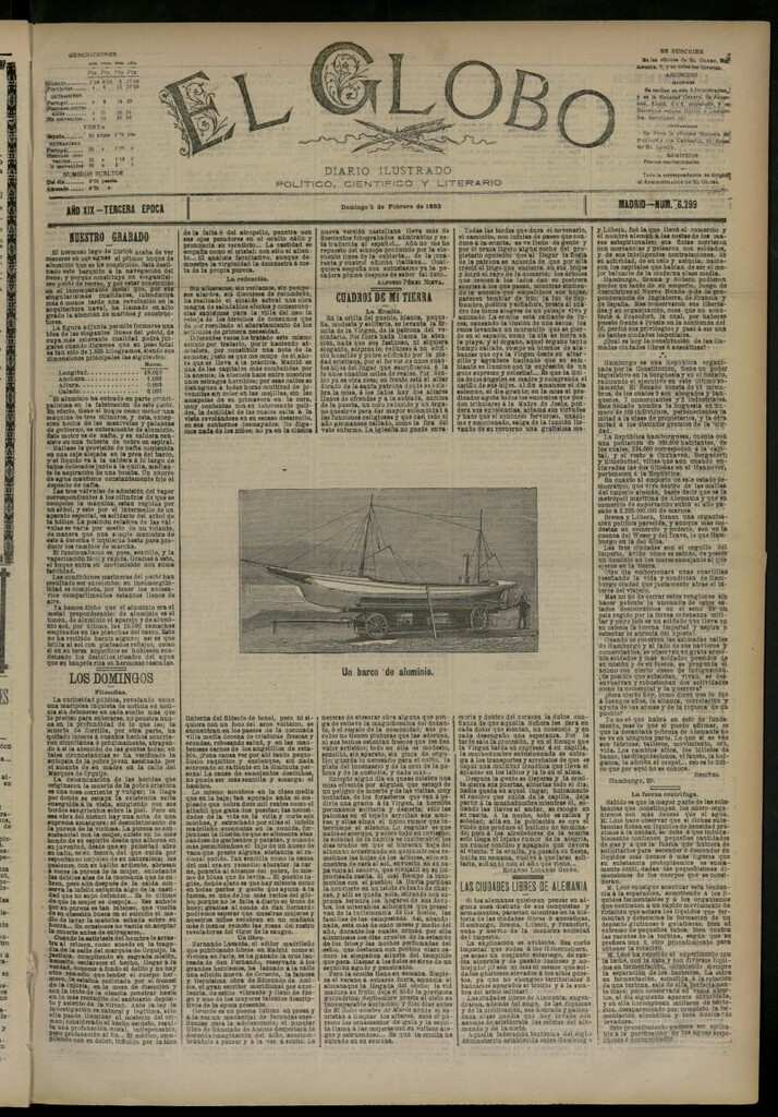 Miniatura de El Globo : diario ilustrado del 5 de febrero de 1893, nº 6299