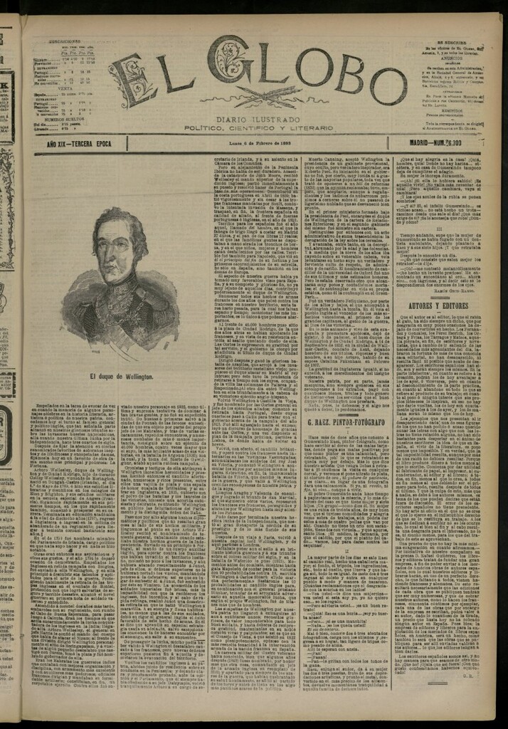 Miniatura de El Globo : diario ilustrado del 6 de febrero de 1893, nº 6300