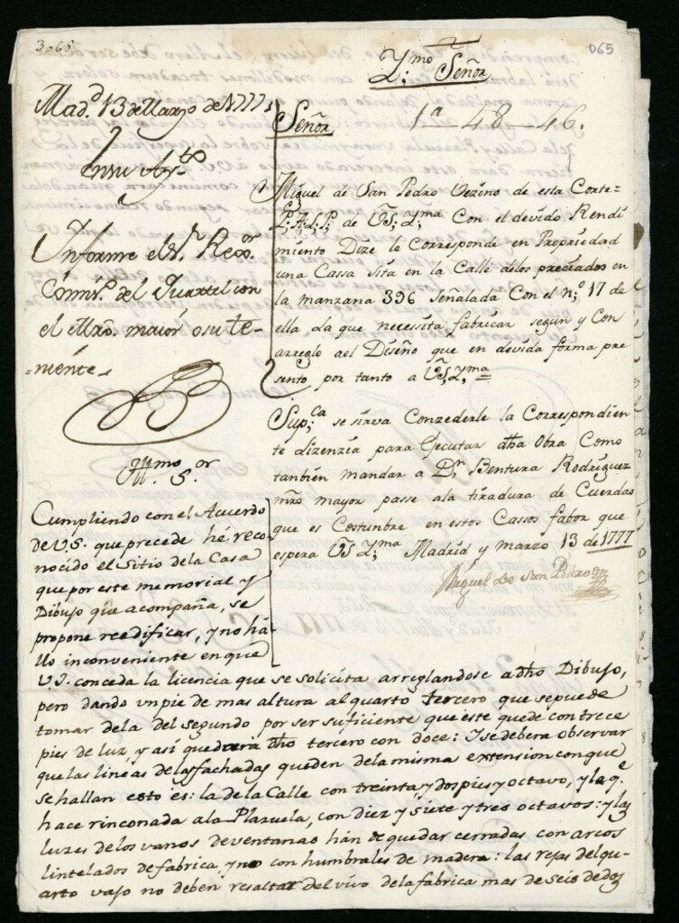 Miniatura de Licencia a Miguel de San Pedro para reedificar en la calle de Preciados nº 17 manzana 396