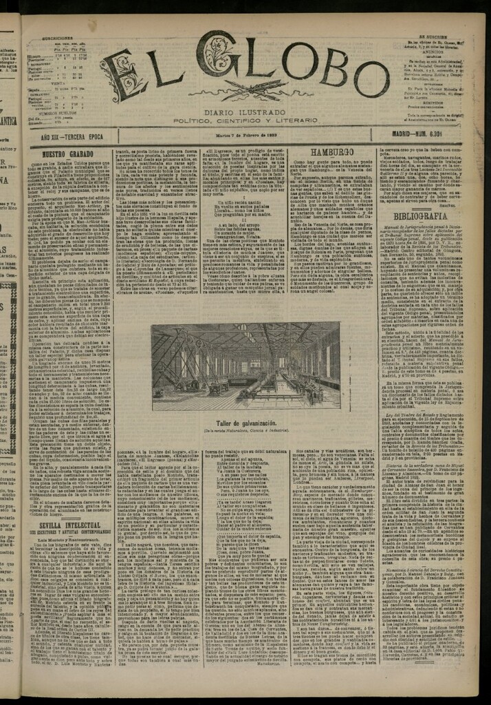 Miniatura de El Globo : diario ilustrado del 7 de febrero de 1893, nº 6301