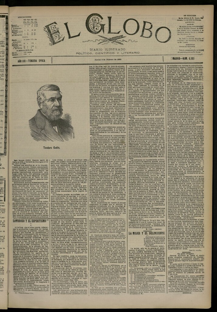 Miniatura de El Globo : diario ilustrado del 9 de febrero de 1893, nº 6303