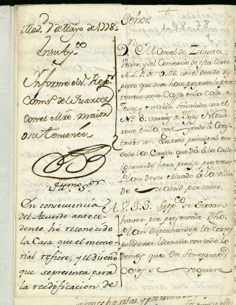 Miniatura de Licencia a Don Manuel de Zulueta para reedificar en la calle de Jesús nº 8