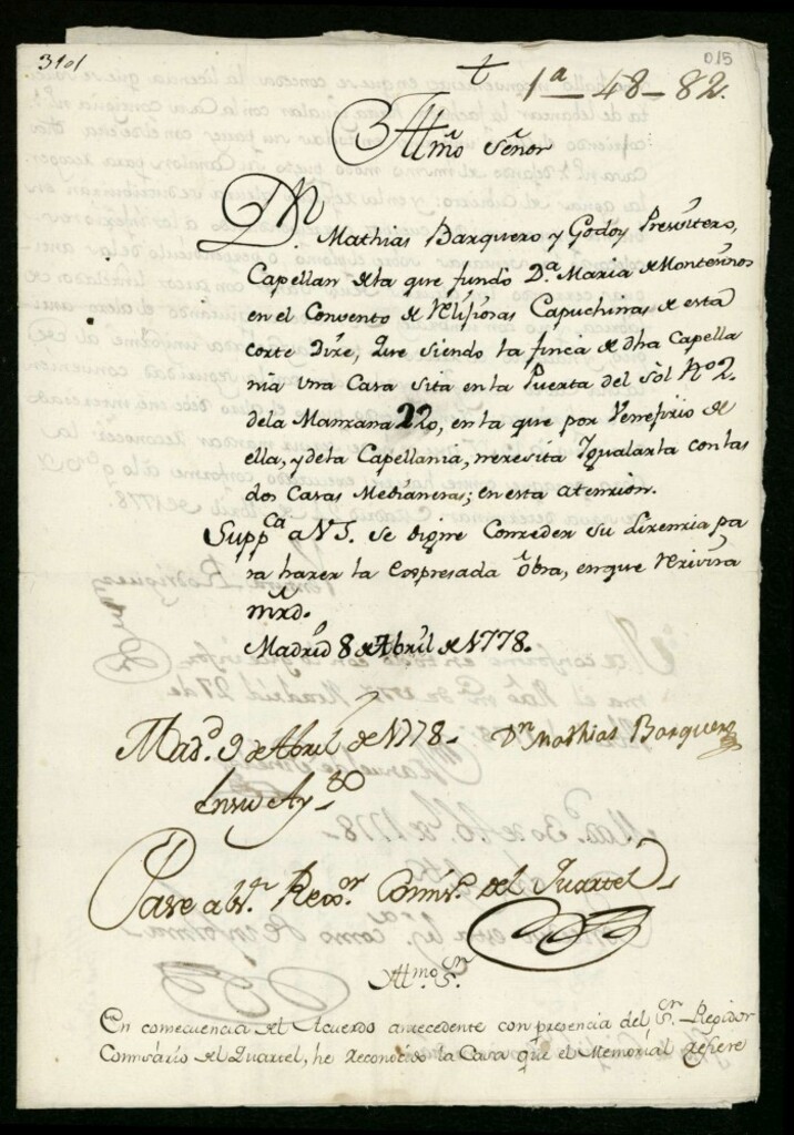 Miniatura de Licencia a Don Matías Barquero Godoy Presbítero para levantar la fachada nº 2, manzana 220 en la Puerta del Sol