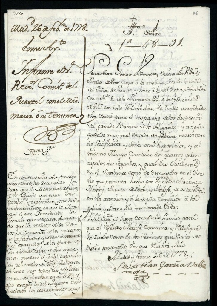 Miniatura de Licencia a Sebastián García Valdemora para repasar su casa calle del Peñón de Francia nº 8, manzana 91