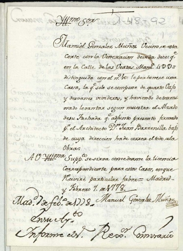 Miniatura de Licencia a Don Manuel González Muñoz para alzar cuarto principal y 2º en las calles de las Beatas nº 10, manzana 499