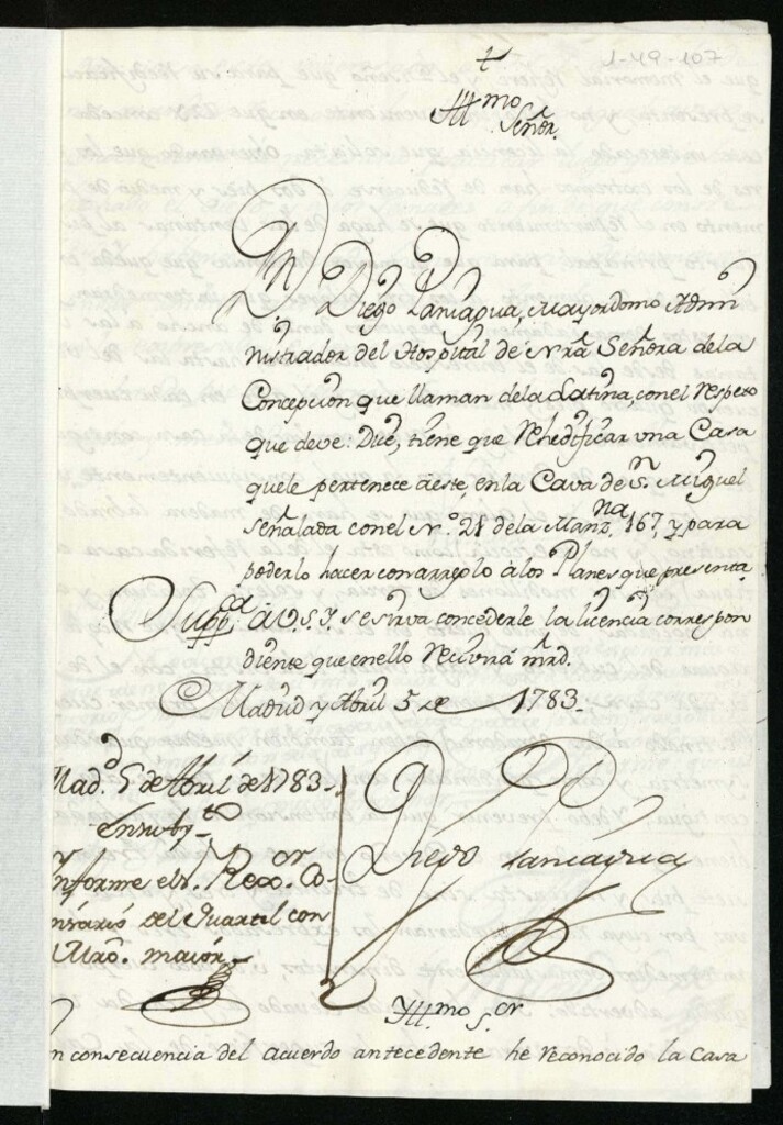 Miniatura de Licencia a Don Diego Paniagua administrador del hospital de la Latina para reedificar una casa en la Cava de San Miguel nº 21 manzana 167
