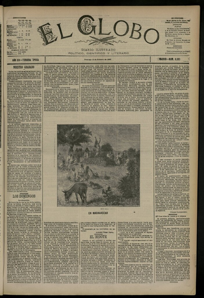 Miniatura de El Globo : diario ilustrado del 12 de febrero de 1893, nº 6306