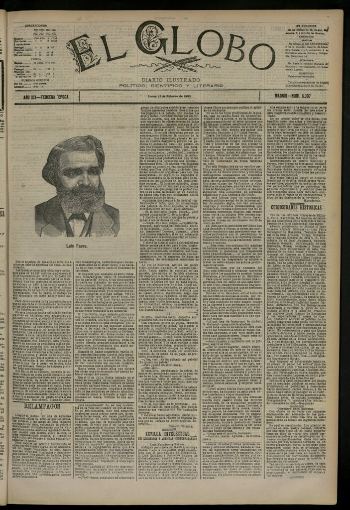 Miniatura de El Globo : diario ilustrado del 13 de febrero de 1893, nº 6307