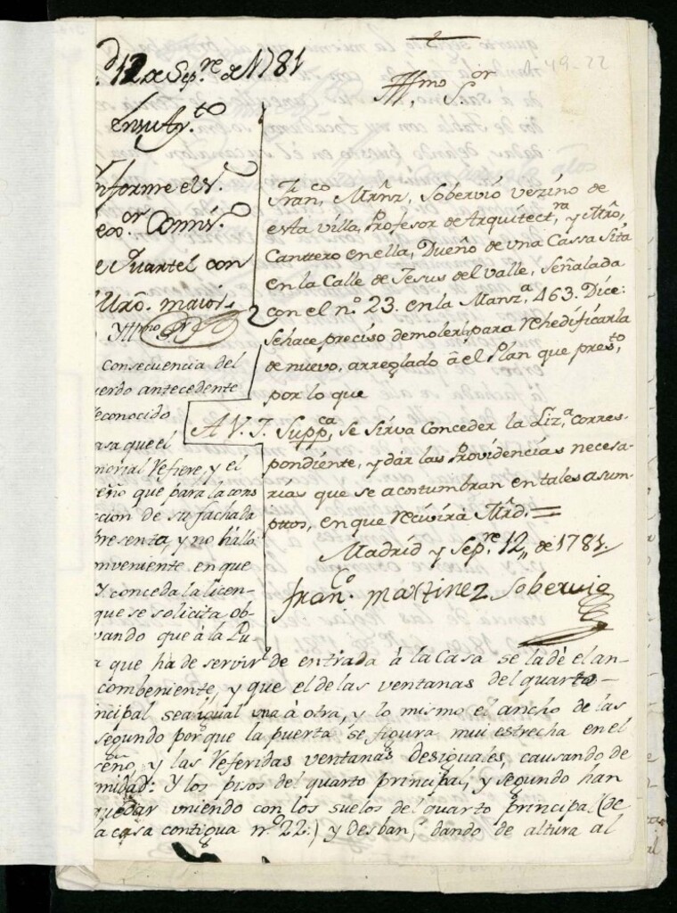 Miniatura de Licencia a Don Francisco Martínez Soberbio para demoler y reedificar de nuevo en la calle de Jesús del Valle nº 23 manzana 463