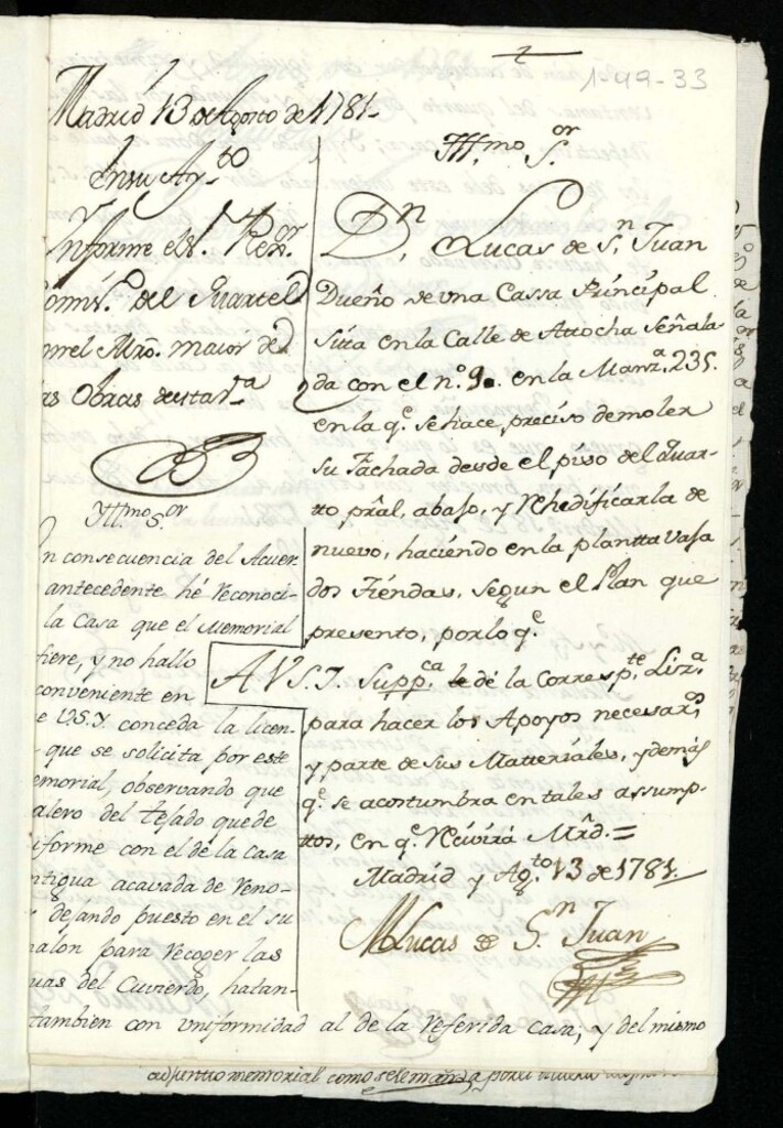 Miniatura de Licencia a Don Lucas de San Juan para demoler su fachada desde el piso principal y reedificar de nuevo en la calle de Atocha nº 9 manzana 235