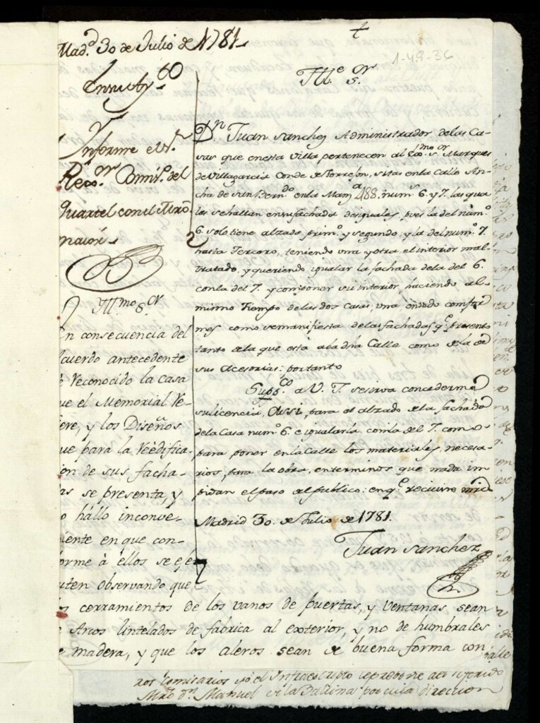 Miniatura de Licencia a Don Juan Sánchez, administrador para reedificar y unir dos casas en la calle Ancha de San Bernardo nº 6 y 7 manzana 488