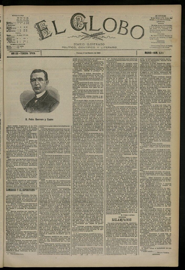 Miniatura de El Globo : diario ilustrado del 17 de febrero de 1893, nº 6311