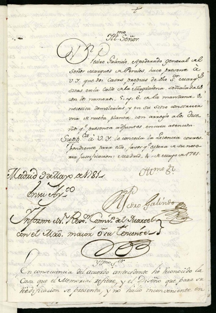 Miniatura de Licencia a Don José Pedro Galindo, apoderado del marqués de Perales para demoler dos casas en la calle de la Magdalena nº 5 y 6 manzana 9 y construir de nueva planta en el mismo sitio