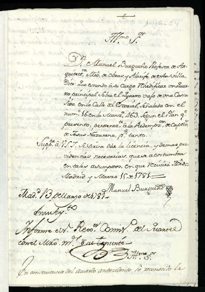 Miniatura de Licencia a Manuel Burgueño para reedificar un cuarto principal en la calle del Escorial nº 16 manzana 463