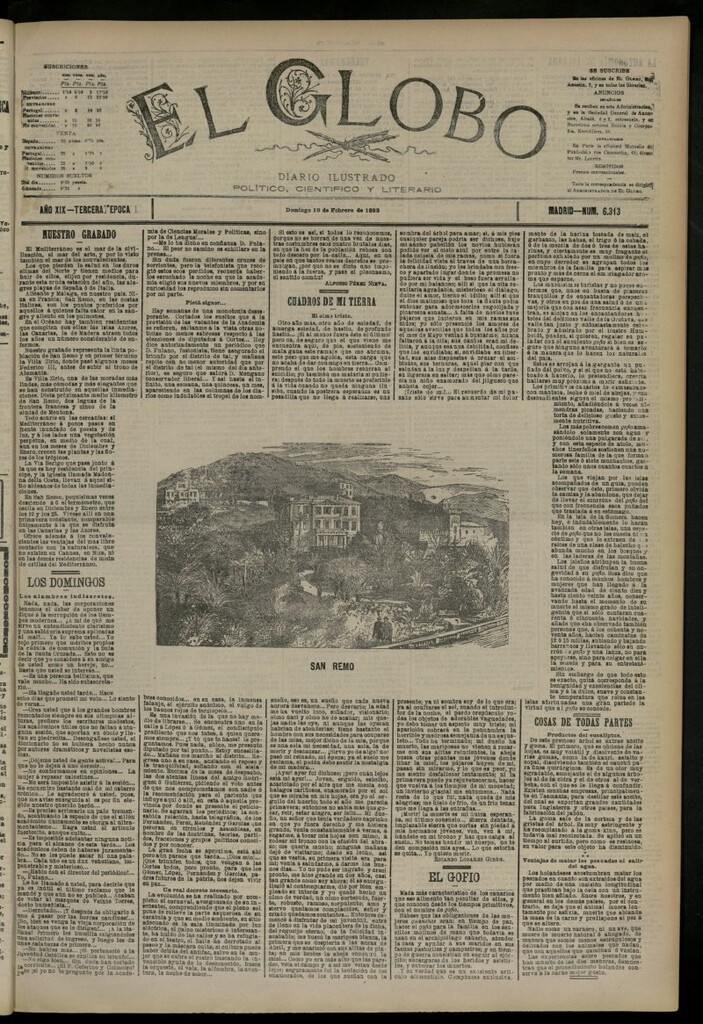 Miniatura de El Globo : diario ilustrado del 19 de febrero de 1893, nº 6313