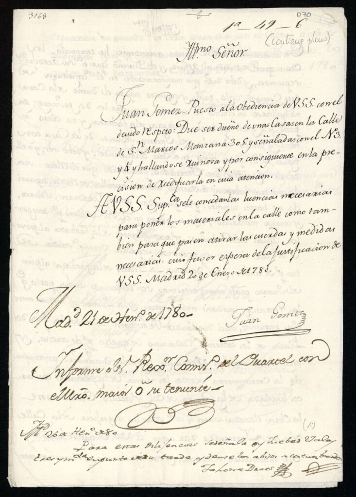 Miniatura de Licencia a Juan Gómez para reedificar en la calle de San Marcos nº 3 y 4 manzana 305
