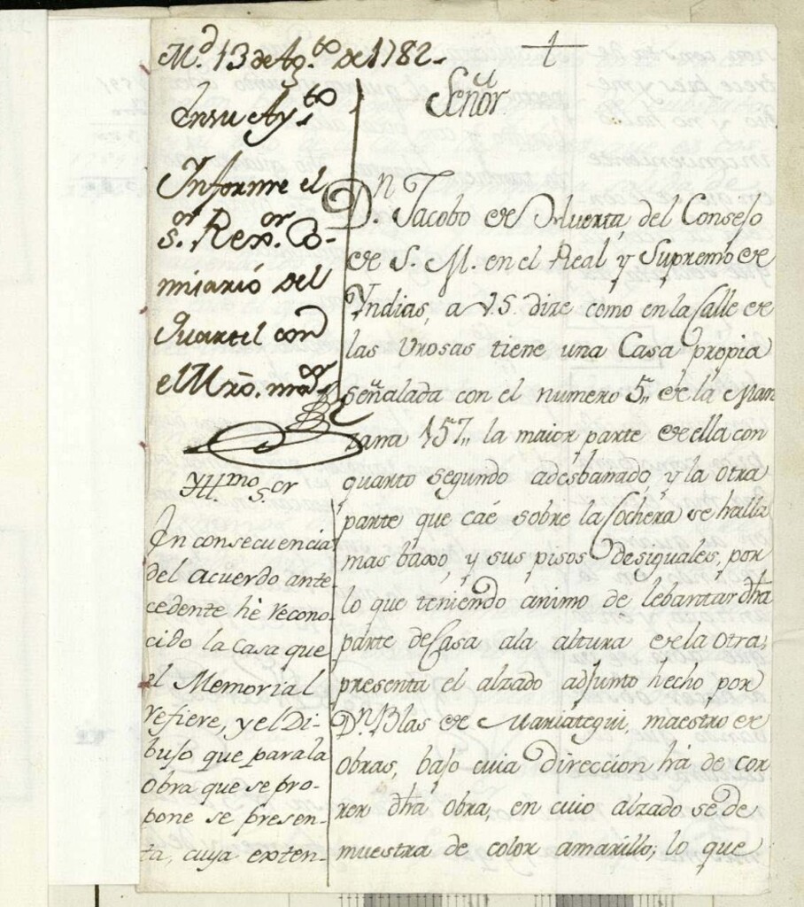 Miniatura de Licencia a Don Jacobo de Huerta para reedificar en la calle de las Vrosas nº 5 manzana 157