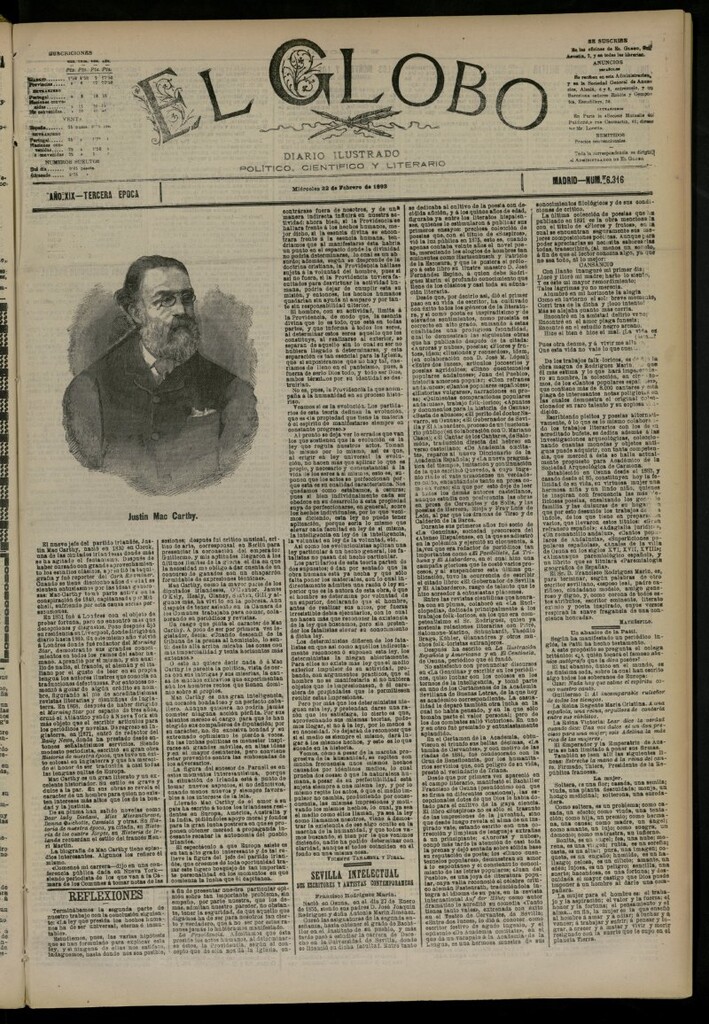 Miniatura de El Globo : diario ilustrado del 22 de febrero de 1893, nº 6316