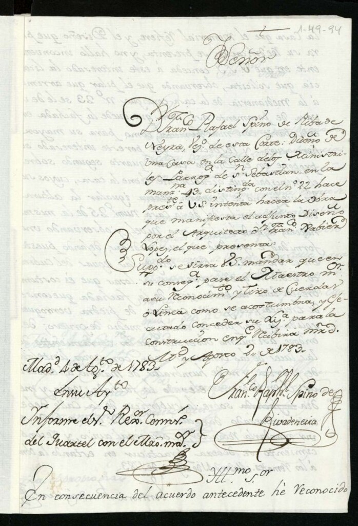 Miniatura de Licencia a Don Francisco Rafael Spino de Rivadeneira para reedificar una casa calle de Ministriles 22 manzana 43