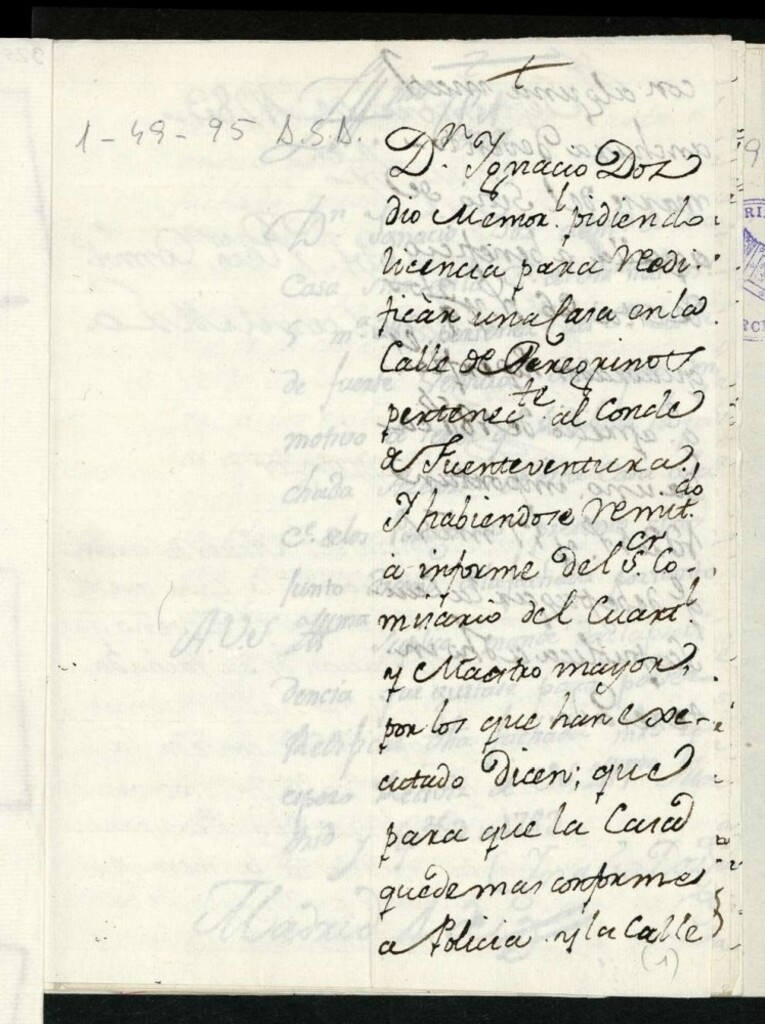 Miniatura de Licencia a Don Ignacio Doz para reedificar la fachada de la casa calle del Arenal nº 5 manzana 385