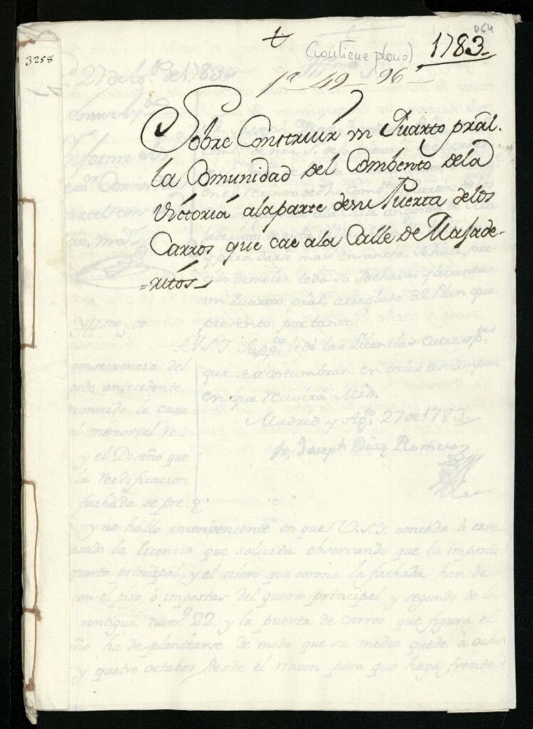 Miniatura de Licencia a Don José Díaz Romero prior del convento de la Vitoria para demoler la fachada de la puerta de los Carros y levantar piso principal (hoy Empecinado)