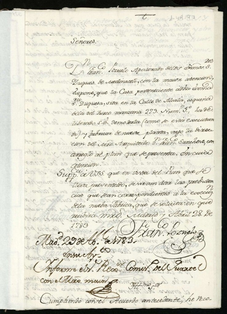 Miniatura de Licencia a Don Francisco Pozuelo, apoderado del Duque de Medinaceli para reedificar en la calle de Alcalá nº 1 manzana 273