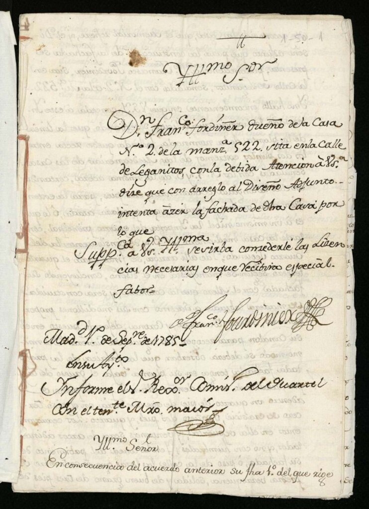 Miniatura de Licencia a Don Francisco Fordiner para hacer fachada en la calle de Leganitos nº 2 manzana 522