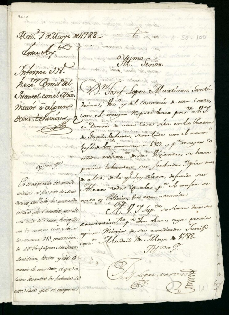 Miniatura de Licencia a Don José López Martínez Santidrian para reedificar en la Puerta de Guadalajara nº 1 y 2 manzana 413 ( Hoy Mayor)