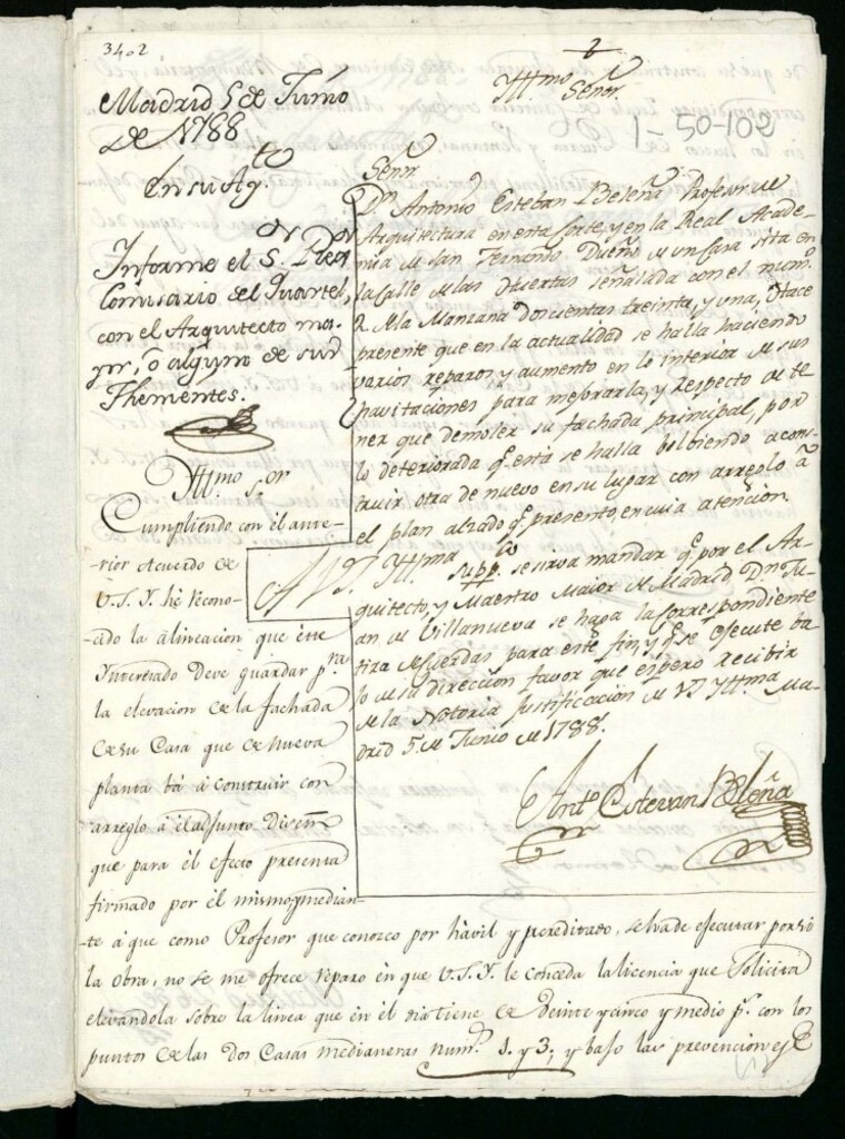 Miniatura de Licencia a Don Antonio Esteban Beleña para reedificar en la calle de las Huertas nº 2 manzana 231