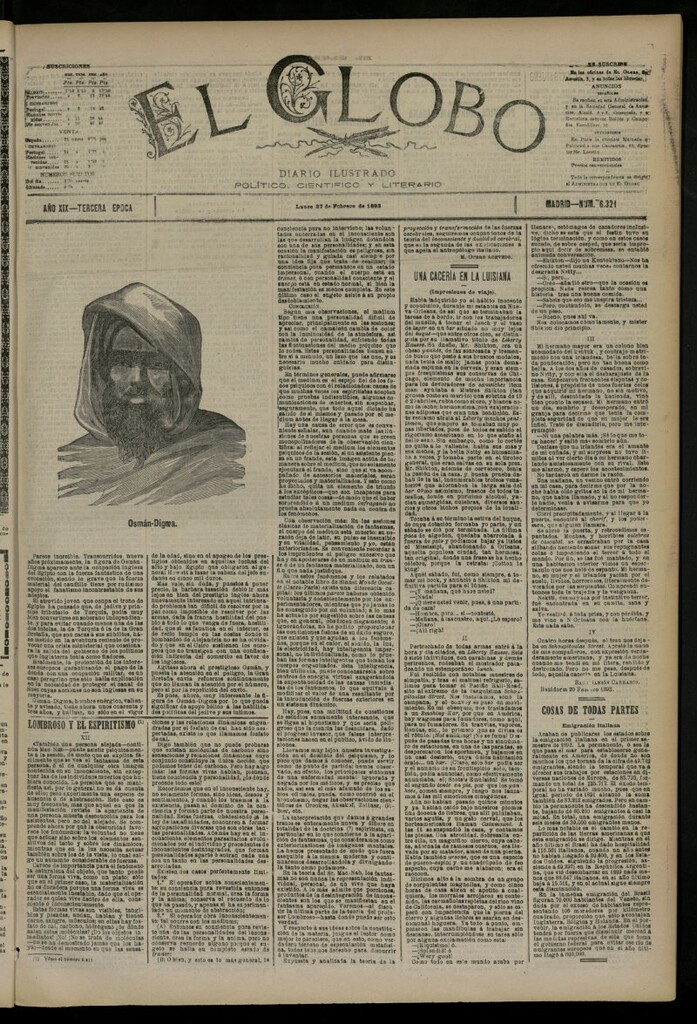 Miniatura de El Globo : diario ilustrado del 27 de febrero de 1893, nº 6321