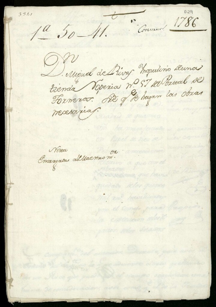 Miniatura de Don Miguel de Rivas inquilino de una roperia en el Portal de Torneros nº 57 para que se le hagan las obras necesarias