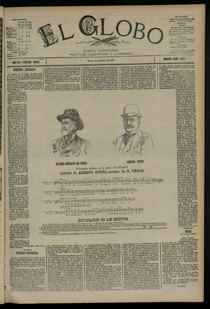 Miniatura de El Globo : diario ilustrado del 28 de febrero de 1893, nº 6322