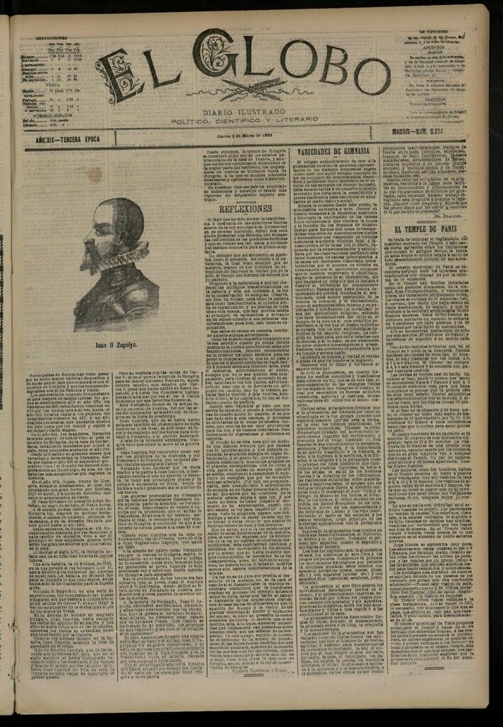 Miniatura de El Globo : diario ilustrado del 2 de marzo de 1893, nº 6324