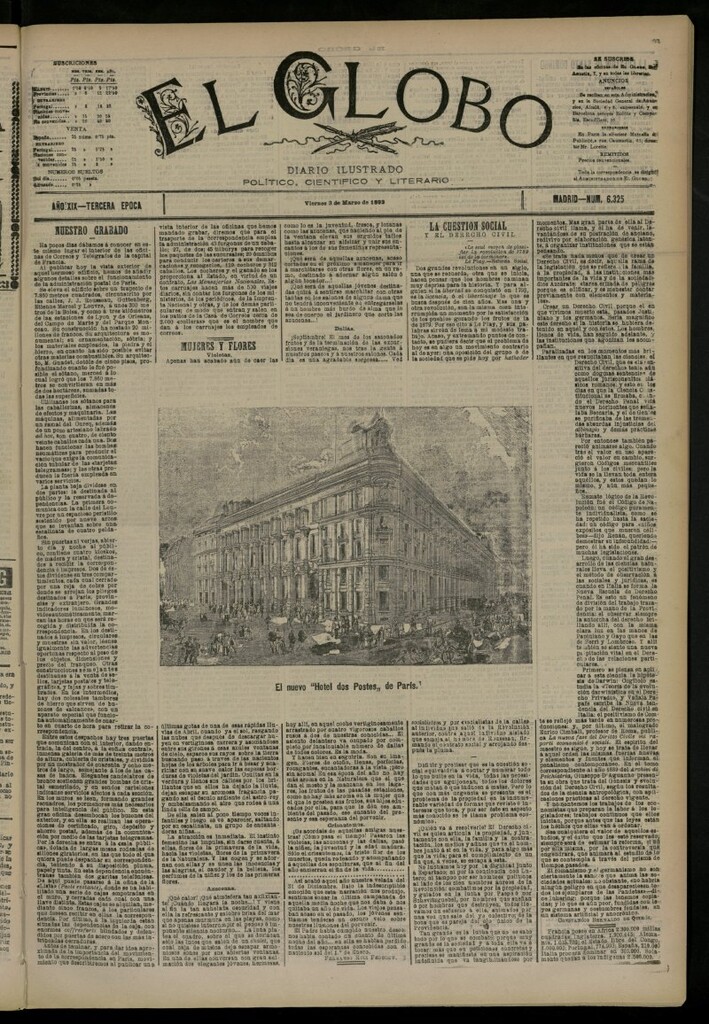 Miniatura de El Globo : diario ilustrado del 3 de marzo de 1893, nº 6325