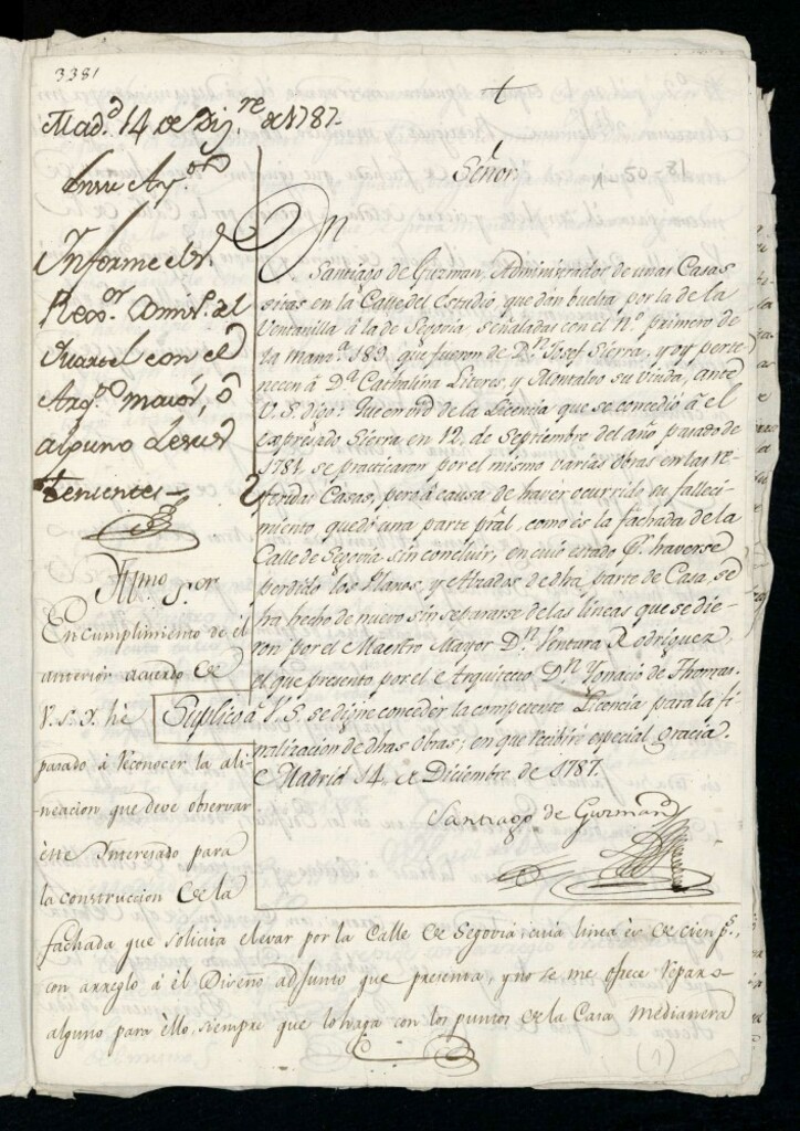 Miniatura de Licencia a Doña Catalina Literes y Montalvo para variar obras en la calle del estudio con vuelta a la Verdanilla y Segovia nº 1 manzana 189 (hoy Villa)