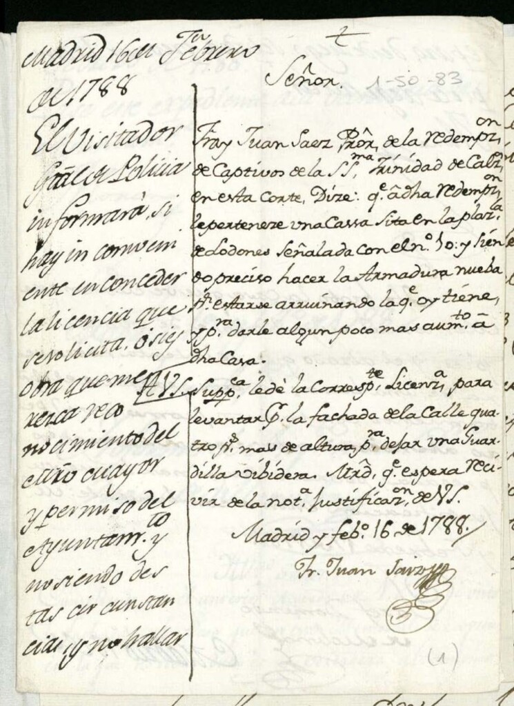 Miniatura de Licencia a Fray Juan Saez prior de la Redención Cautivos de la Trinidad Calzada para levantar fachada en la plazuela de Ledones nº 10 (hoy Lavapies)