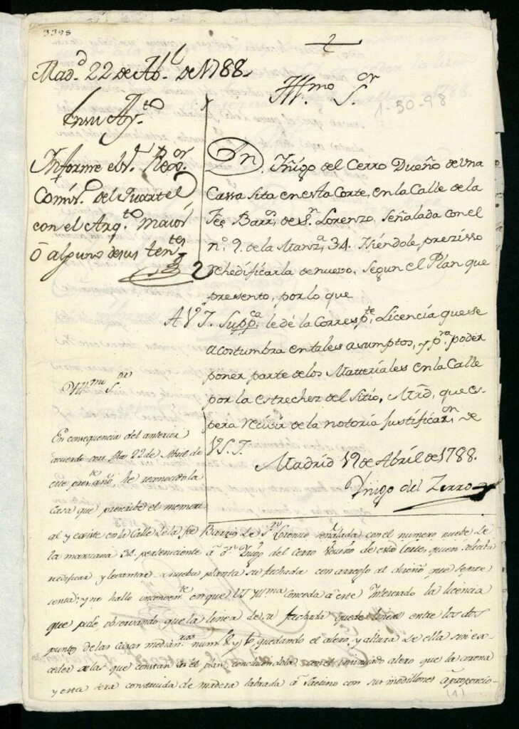 Miniatura de Licencia a Don Iñigo del Cerro para reedificar en la calle de la Fe nº 9 manzana 34