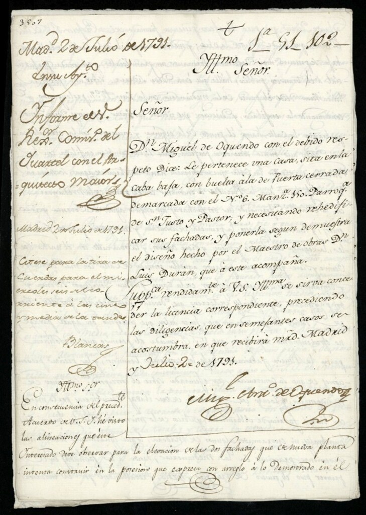 Miniatura de Licencia a Don Miguel de Oquendo para construir en la Cava Baja nº 6 manzana 150