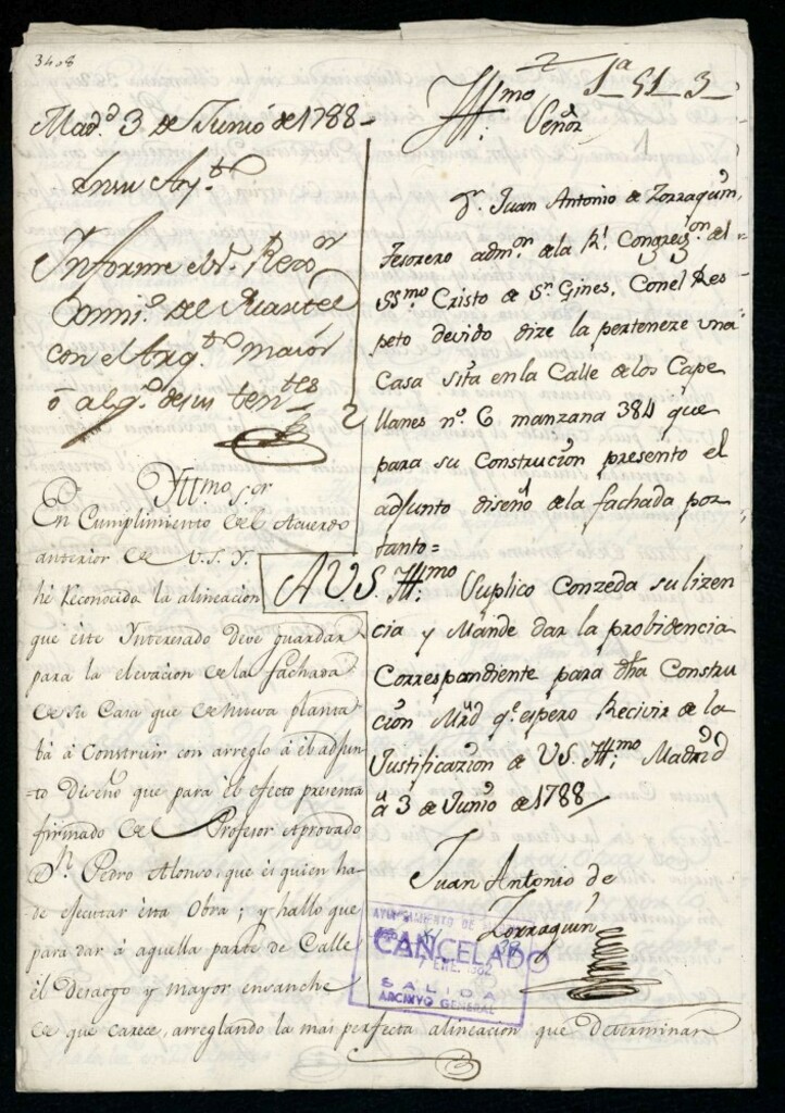 Miniatura de Licencia a la Congregación de San Ginés para reedificar en la calle de Capellanes y segregación de pies de sitio